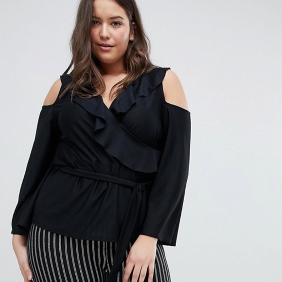 ASOS Curve Tops Asos Curve Cold Shoulder Wrap Top Us 2 Black Poshmark